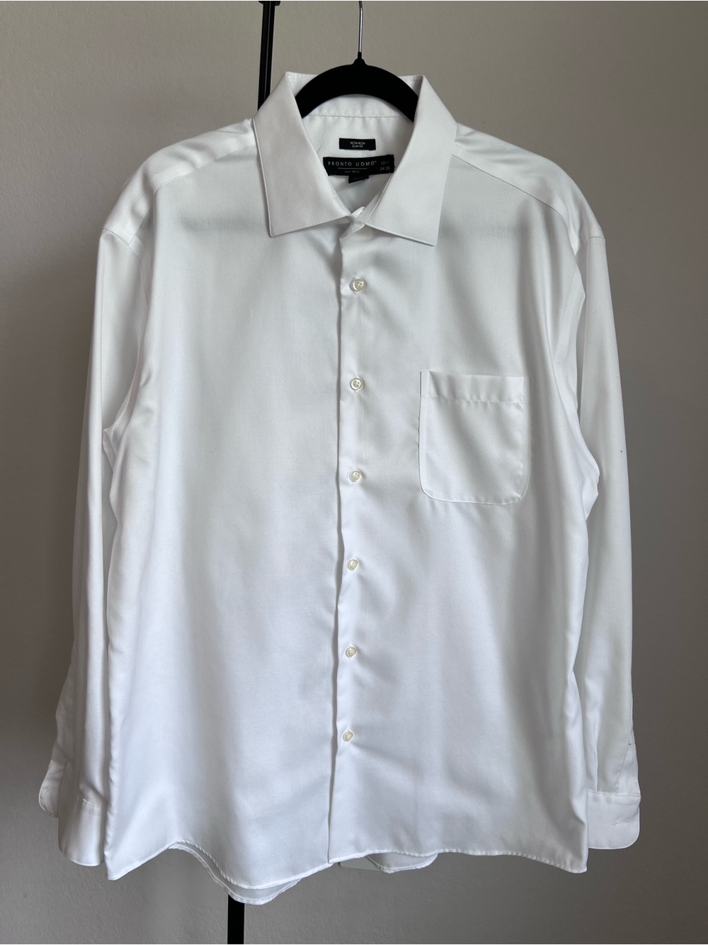 Pronto Uomo Classic men's slim fit white 100% cotton long sleeve button up